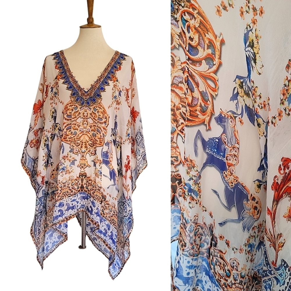 Vintage Golden Venezian Embellished Silk Tunic Poncho